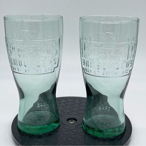 VTG 1948 McDonalds Collectable Graphic Green Tinted Glassware Drinkware Set of 2
